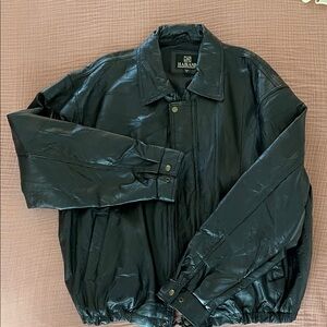 Vintage Black Patchwork Leather Coat by Haband XL